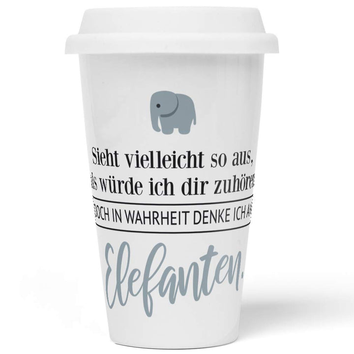 JUNIWORDS To-Go Becher mit Deckel, Sieht vielleicht so aus, als würde ich dir zuhören. Doch in Wahrh