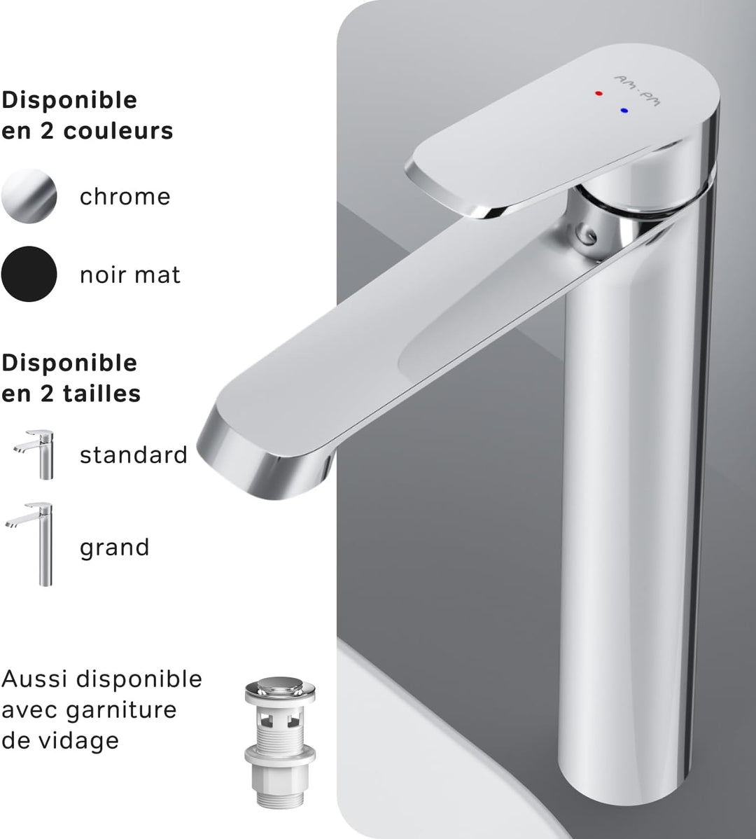 AM.PM Func Einhebel-Waschtischarmatur, Wasserhahn Bad Chrom für Waschbecken, Höhe 312mm, Einhandmisc