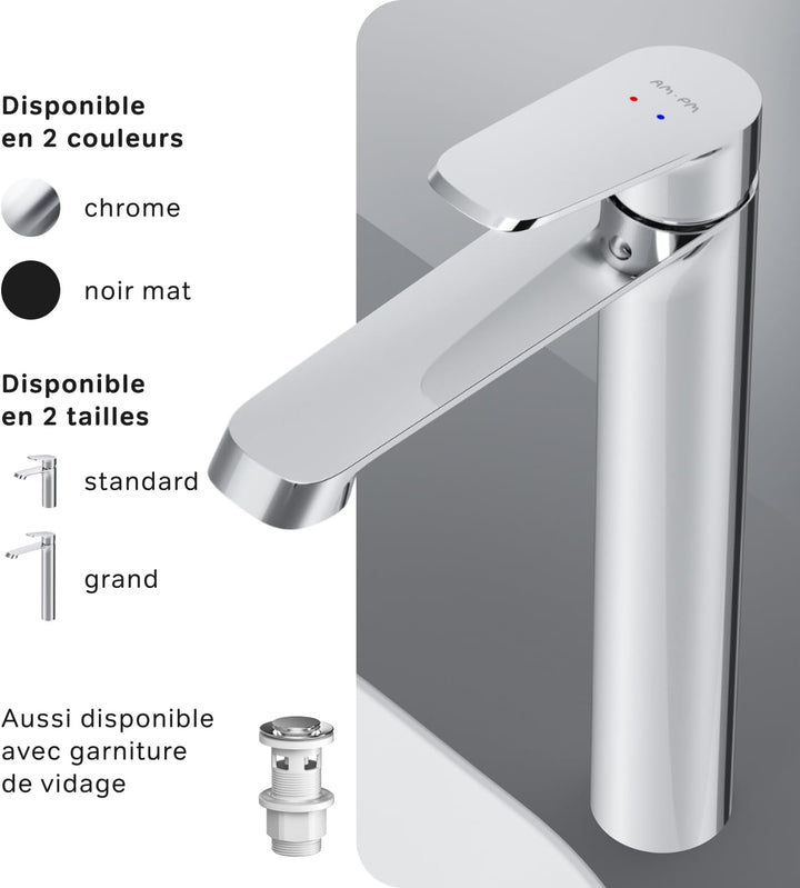 AM.PM Func Einhebel-Waschtischarmatur, Wasserhahn Bad Chrom für Waschbecken, Höhe 312mm, Einhandmisc