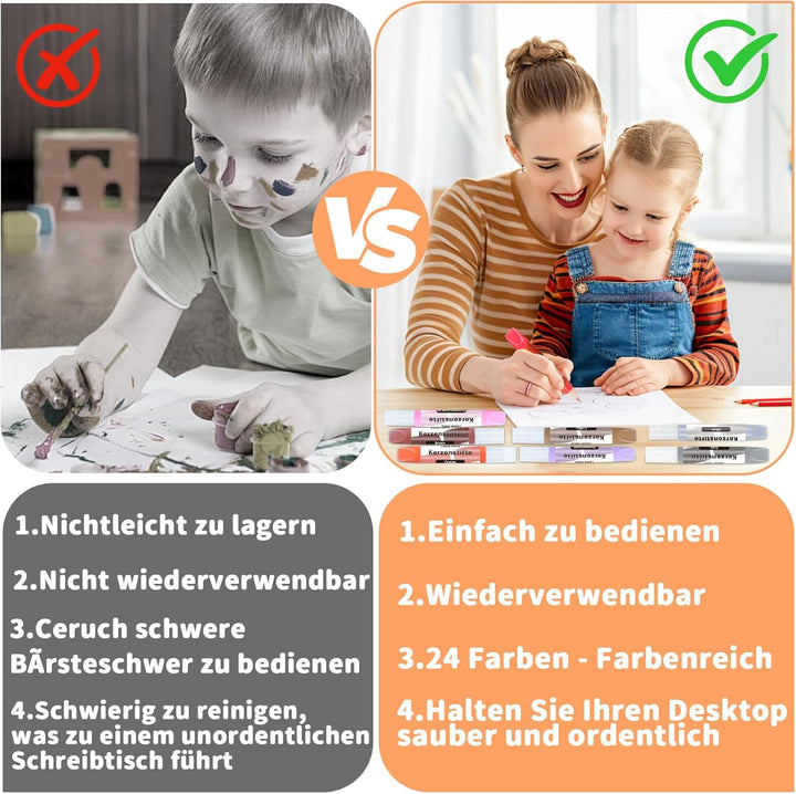 24 Stück Wachsstifte für Kerzen, Kerzenstifte, KerzenBemalen Set Leuchtende Kerzenfarben Taufkerze S