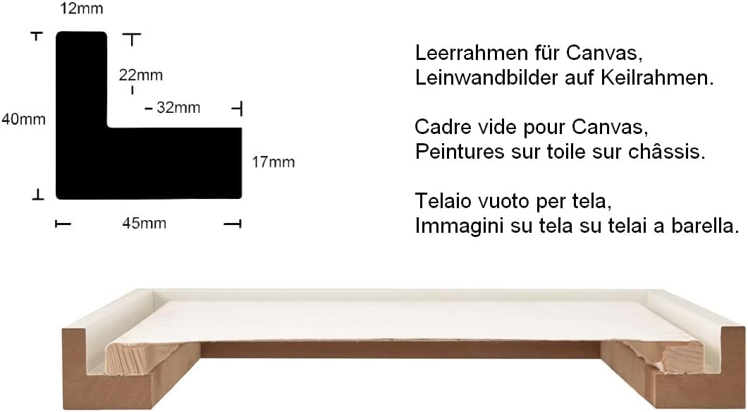 Schattenfugenrahmen 80x80 cm alu für Leinwand Bilderrahmen Keilrahmen für Leinwände aus Holz MDF 80