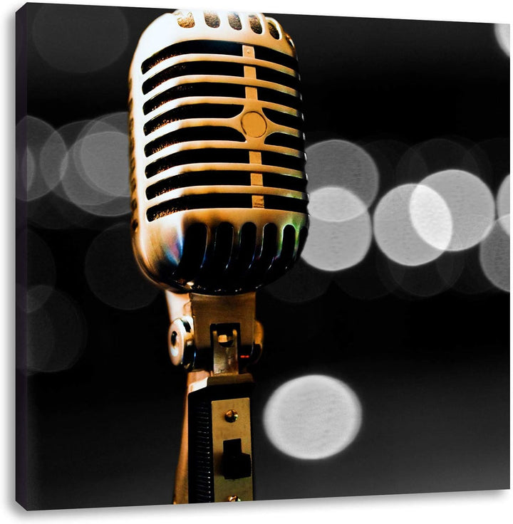 Pixxprint Retro Mikrofon als Leinwandbild/Grösse: 70x70 cm/Wandbild/Kunstdruck/fertig bespannt, 70x7