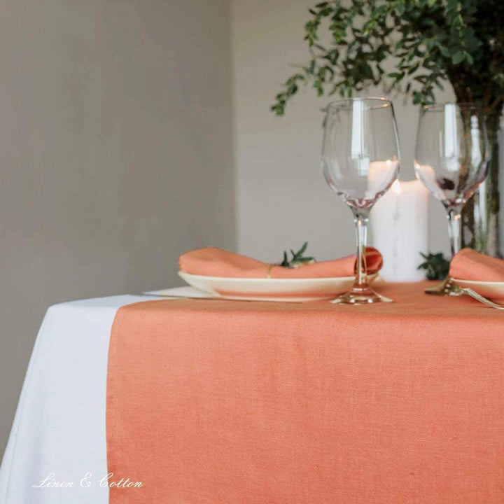 Linen &amp; Cotton Tischläufer Stoff Tischband Tischdeko Hygge 100% Leinen, Coral Rosa (40 x 130 cm) Kle