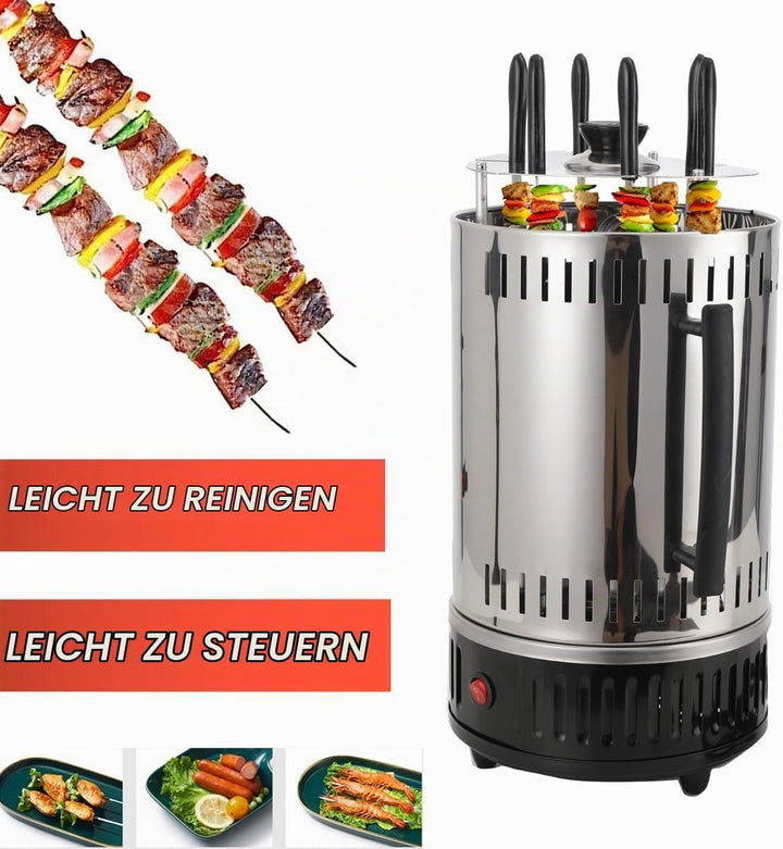 L-home 1000W Vertikaler Elektrischer Grill, 230V/50Hz Elektrogrill Schaschlikgrill mit 6 Spiesse, 38