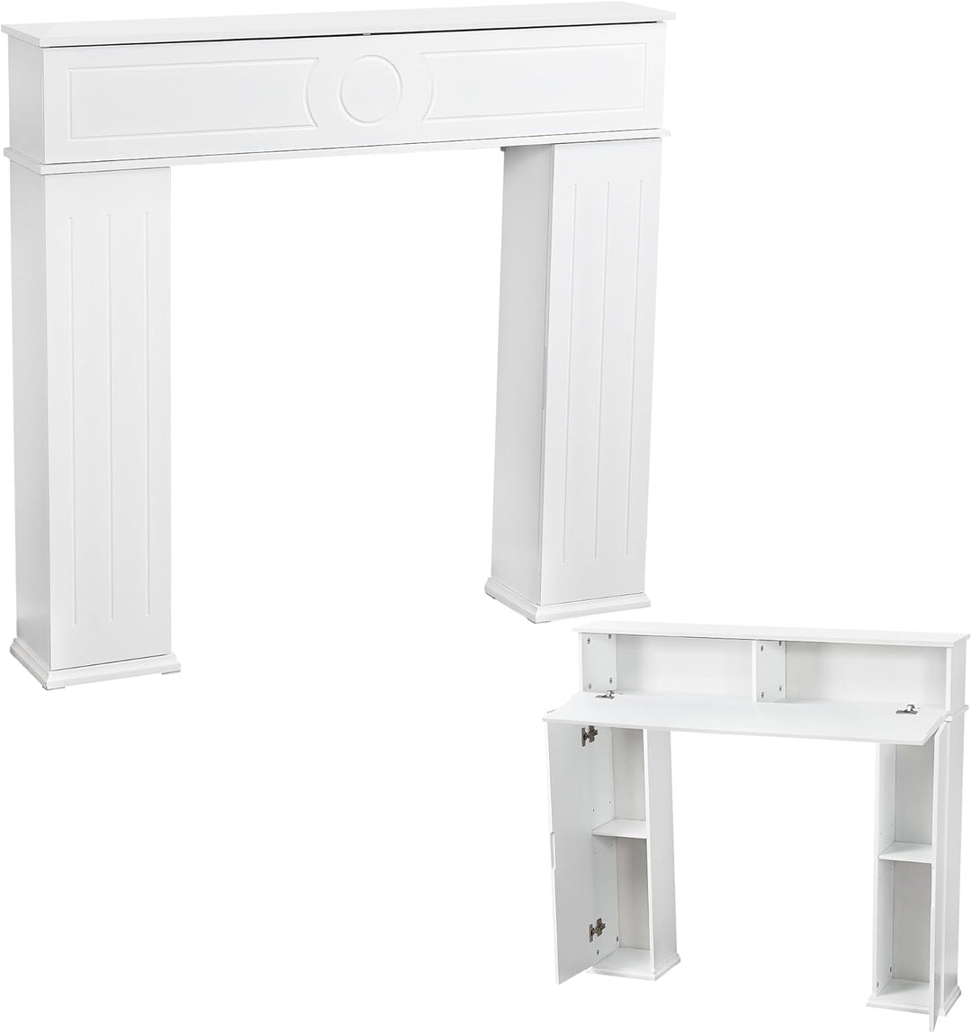 Kaminschrank, Konsole, Kaminsims, mit 3 Türen, dekorativer Kaminumrandung, aus Karton, mit Aufbewahr