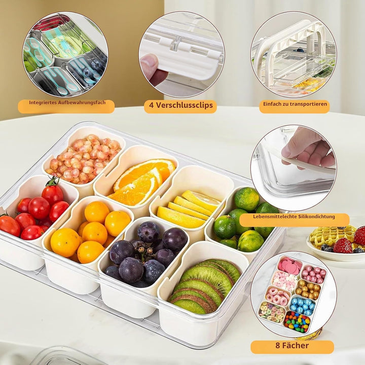 2pcs Snackbox mit 8 Fächern, Snackteller mit Deckel und Griff, Tragbar Snackbox Organizer für Snacks