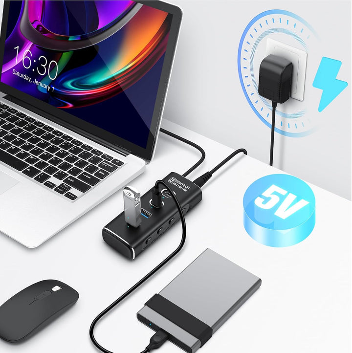RSHTECH USB C 3.2 Hub Aktiv mit Netzteil, 4-in-1 USB C 3.1 Gen2 Hub mit 4*10Gbps USB-Datenport (2*Ty