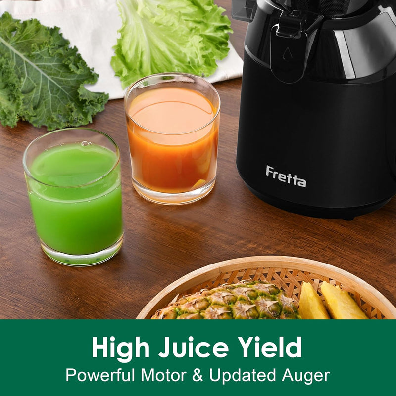 Fretta Entsafter Slow Juicer mit 135mm Öffnung,Entsafter Gemüse und Obst,250W Mastizier-Entsafter mi