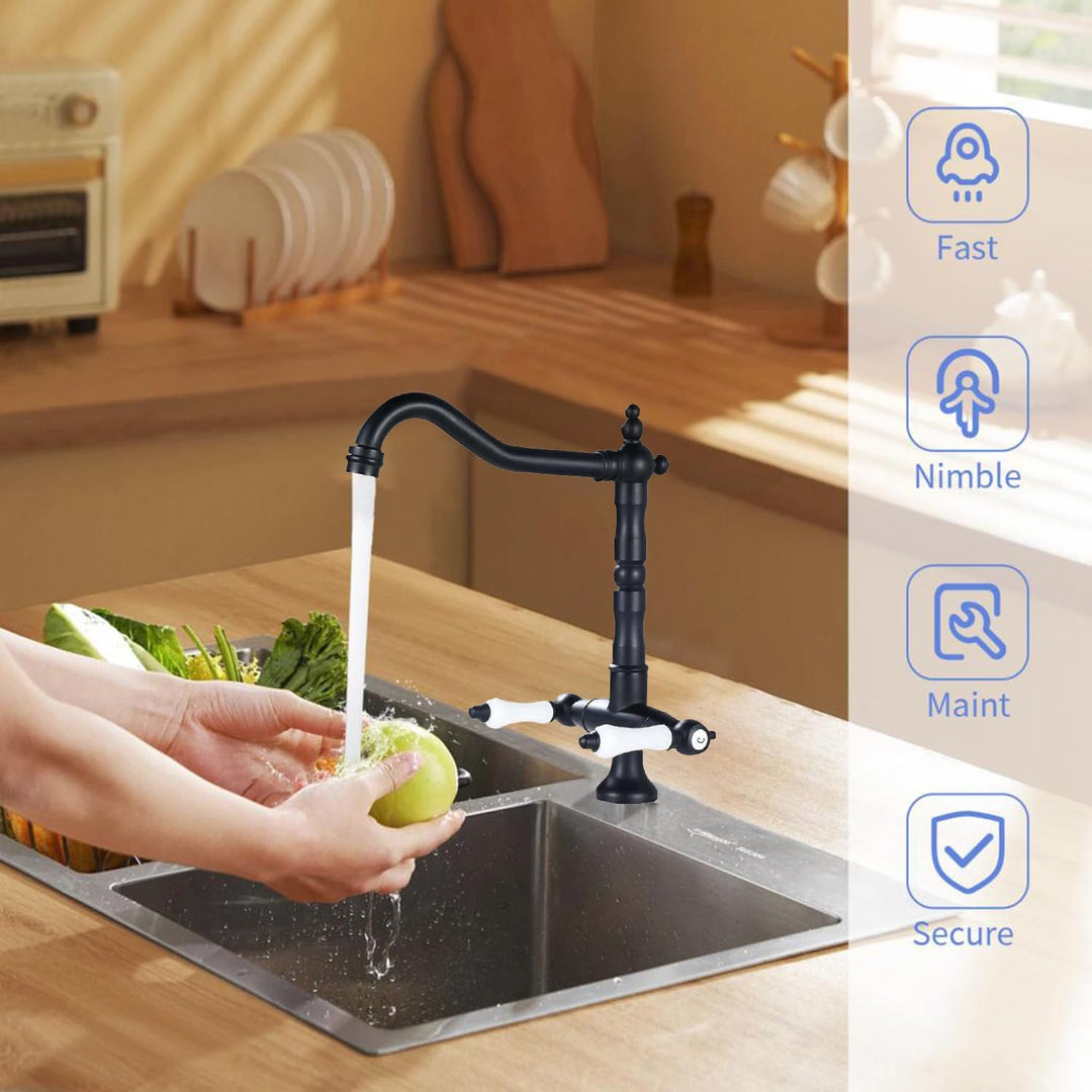 Wasserhahn Küche Antikes Schwarz,Hoch Waschtischarmatur Retro,Zweigriffmischer Badezimmer Waschbecke