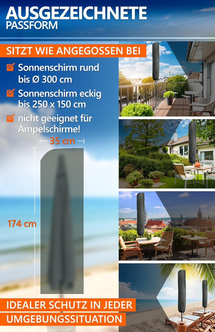 4smile Sonnenschirm Schutzhülle - für runde Schirme bis Ø 300cm, eckige bis 250x150cm- Sonnenschirmh