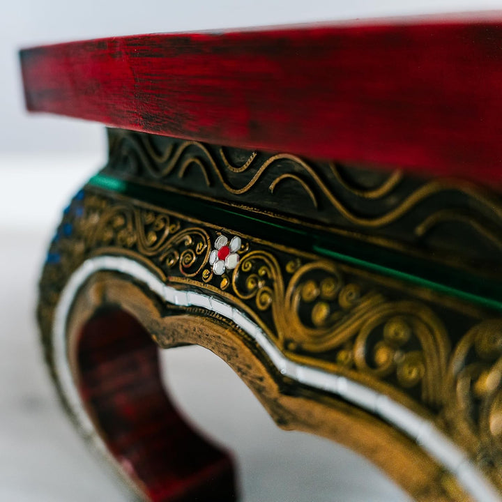 livasia Opiumtisch aus Massivholz – 24x24x20cm – Handgeschnitzter Beistelltisch Holz aus Thailand, N