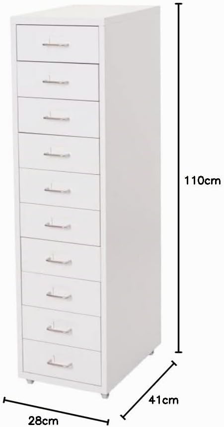 Mendler Rollcontainer Boston T851, Schubladenschrank Stahlschrank, 110x28x41cm 10 Schubladen - weiss