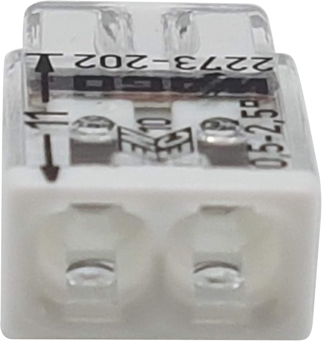 WAGO Wago 2273-202 Kompaktklemme, 0,5-2,5 mm, 2-polig, transparent, weiss, 100 Stück