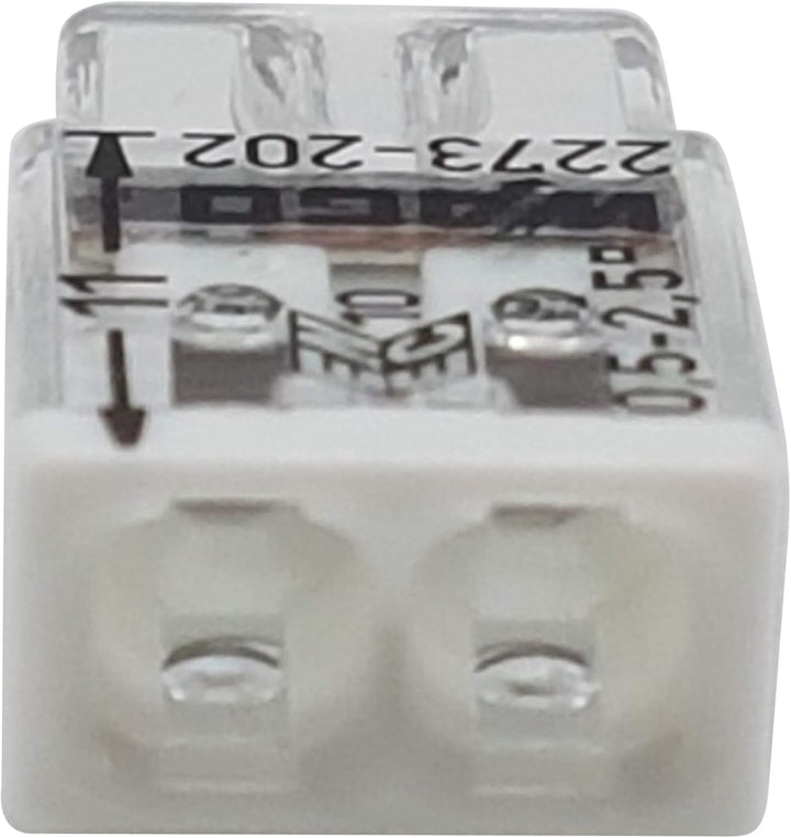 WAGO Wago 2273-202 Kompaktklemme, 0,5-2,5 mm, 2-polig, transparent, weiss, 100 Stück