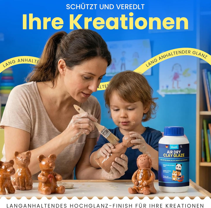 Air Dry Clay Glaze 1L | Schützt vor Rissen und Kratzern | Wasser- und Verschleissbeständig | Glasur