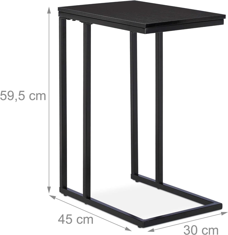 Relaxdays Beistelltisch, eckiger Seitentisch in C-Form, für Couch & Bett, Metall & Holz, HBT: 59,5 x