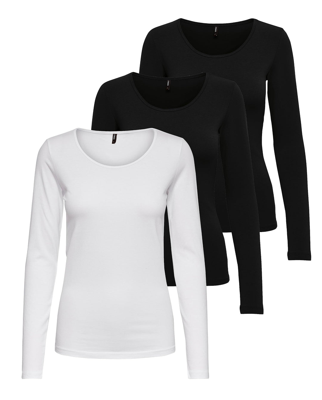 ONLY Damen Longsleeve Onllive Love Life Basic Damen-Shirt M 2x Schwarz, 1x Weiss, M 2x Schwarz, 1x W