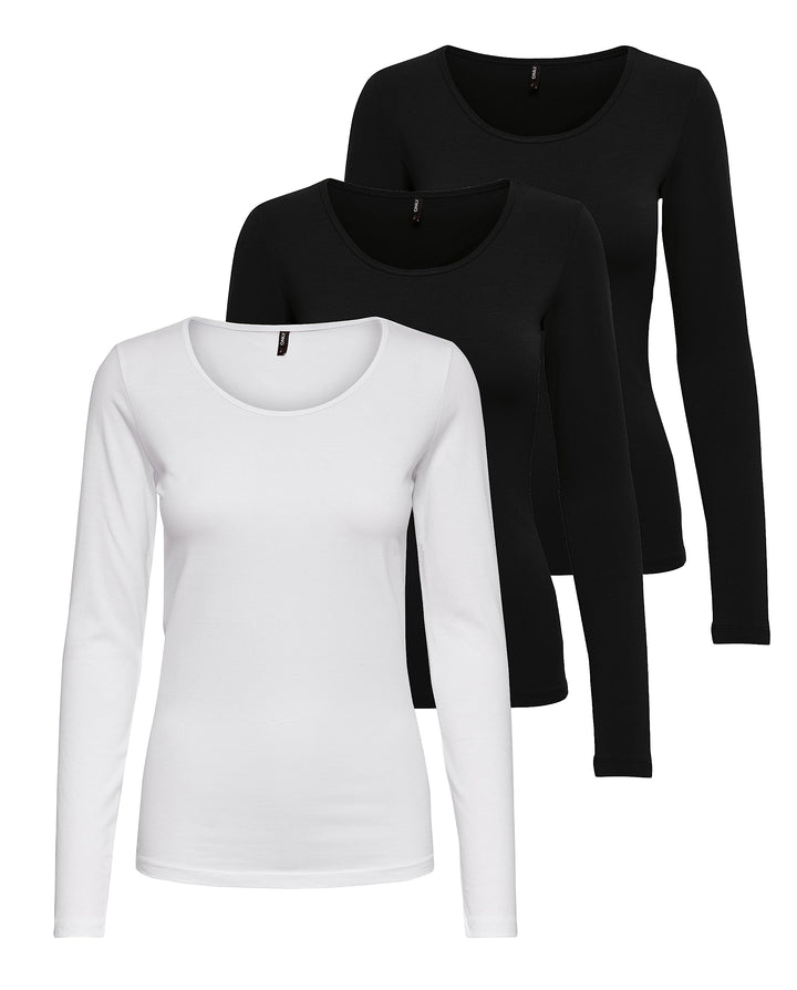 ONLY Damen Longsleeve Onllive Love Life Basic Damen-Shirt M 2x Schwarz, 1x Weiss, M 2x Schwarz, 1x W