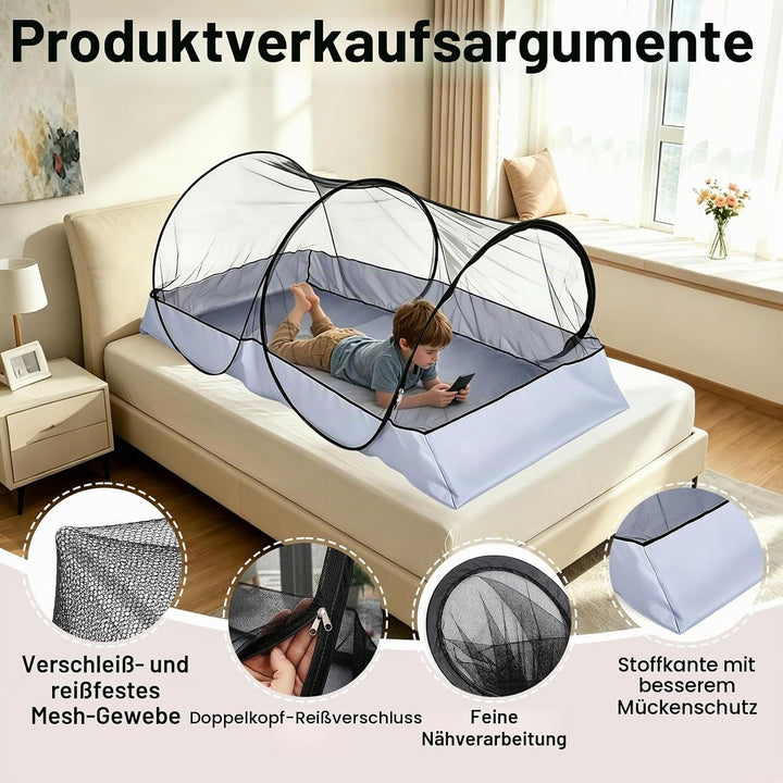 Pop-Up Moskitonetz, Bettzelt für Reisen, Camping und Zuhause, Faltbares Mückennetz (Grau)