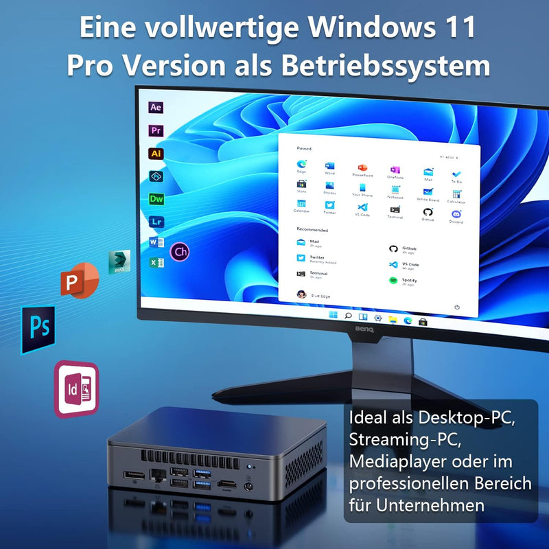Intel/Asus Mini PC NUC 11 Essentiall mit 11th Gen N4505 bis zu 2,9 GHz, Mini Desktop Computer 8GB RA