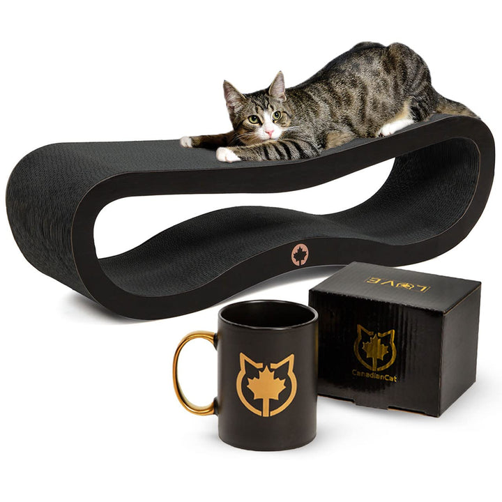 CanadianCat Company ® Kratzbrett Orbit 2.0 gemastert - Black Edition + Limitierte Love Tasse | Kratz