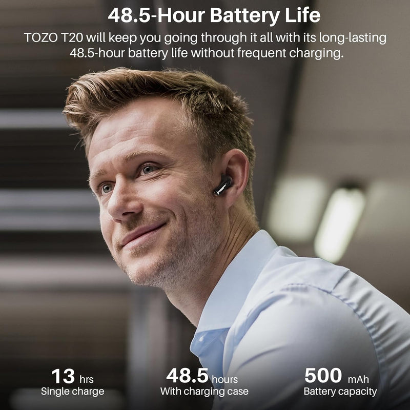 TOZO T20 Bluetooth Kopfhörer kabellos 48,5 Stdn Spielzeit mit LED-Digitalanzeige, IPX8 wasserdicht I