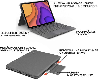 Logitech Folio Touch Hülle Tastatur, Trackpad und Smart Connector für iPad Air 4. Gen 5. Gen 2020, 2