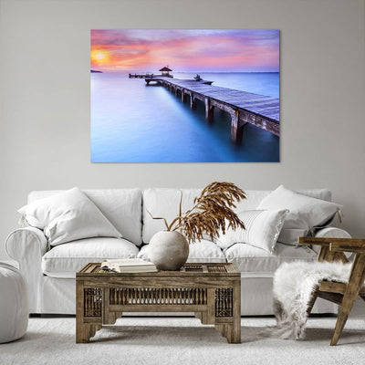 Bilder auf Leinwand 100x70cm Leinwandbild Strand Wasser Meer Urlaub Gross Wanddeko Bild Schlafzimmer