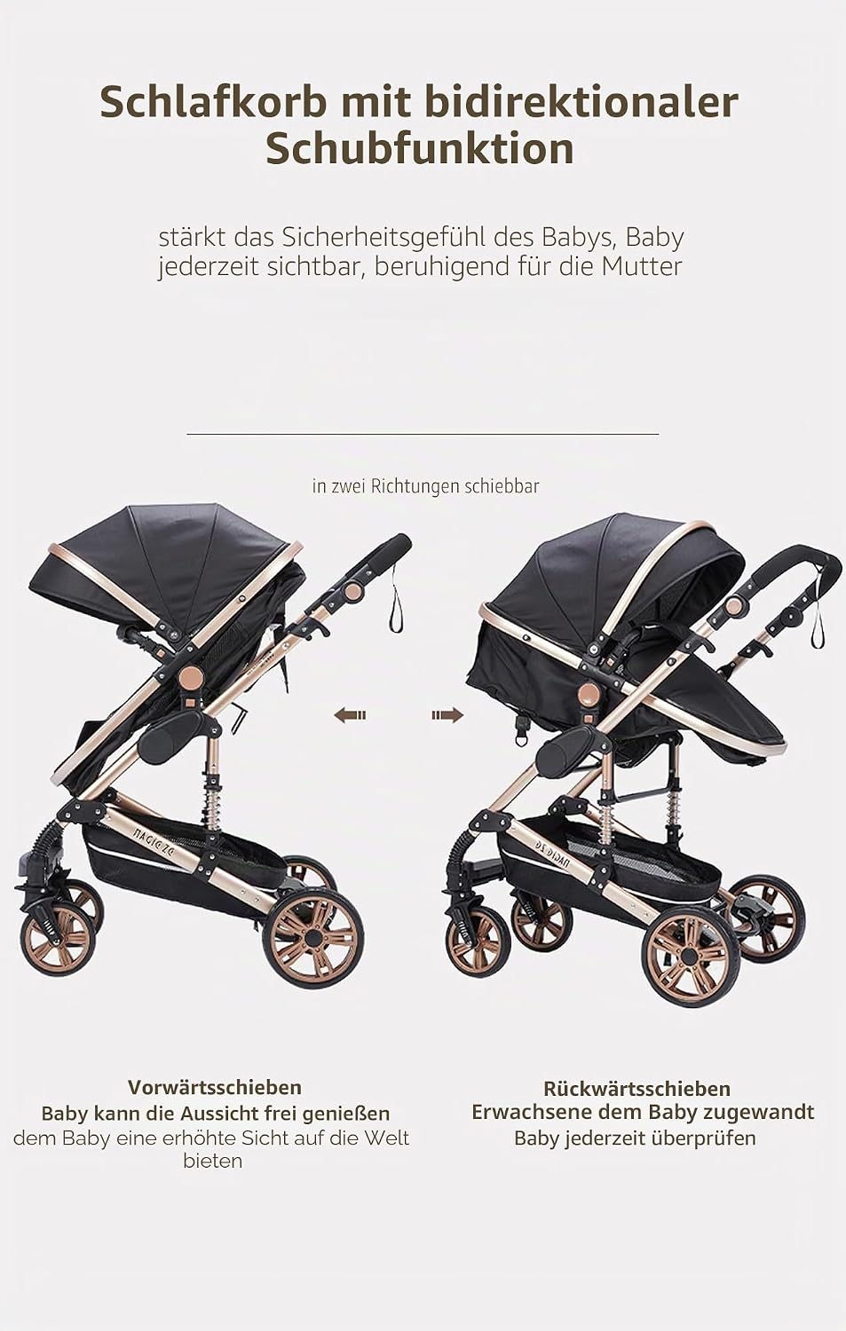MoLi Kinderwagen 3 in 1, Kinderwagen Set Umkehrbarem Doppelschiebemodus, Kombikinderwagen 3 in 1 Gro