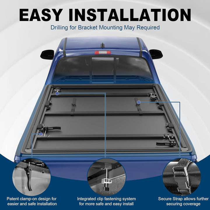 KUIPERAUTO Soft Tri Truck Bed Tonneau Cover Compatible for 2005–2015 Toyota Tacoma 1.5 m 152 cm Falt