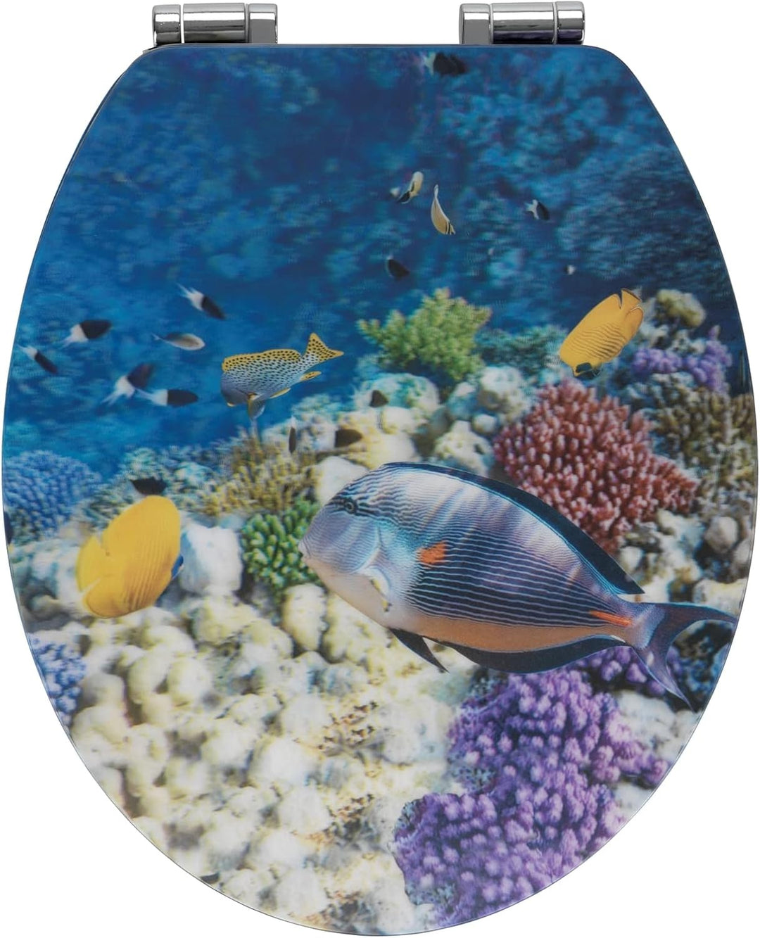 WENKO WC-Sitz Fish, Toilettensitz mit Absenkautomatik und 3D-Motiv, WC-Deckel für sanftes Deckelschl