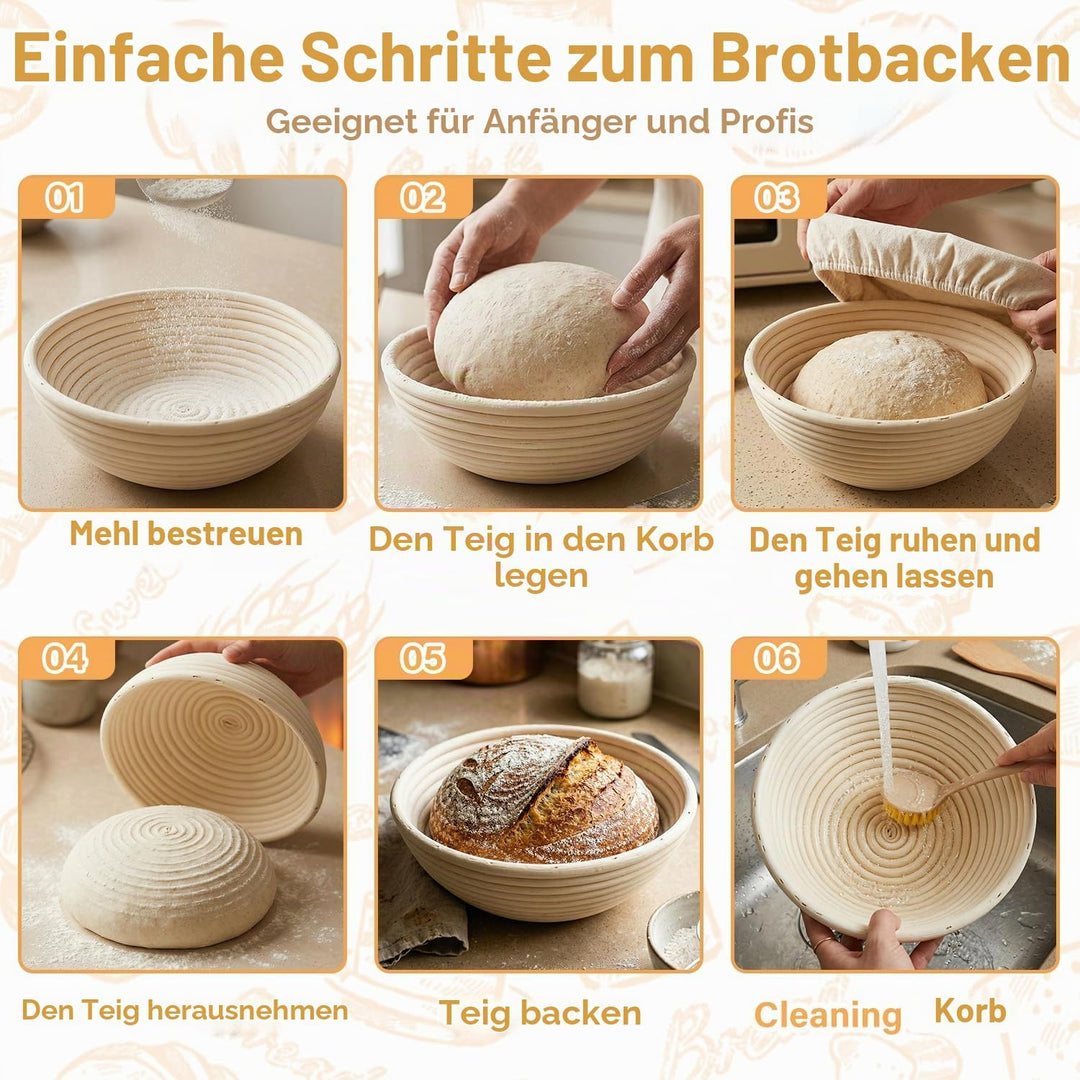 Gärkörbchen Für Sauerteig Starter Set, 2 Gärkorb Brot(23cm rund &amp; 25cm oval), 900ml Sauerteig Glas S