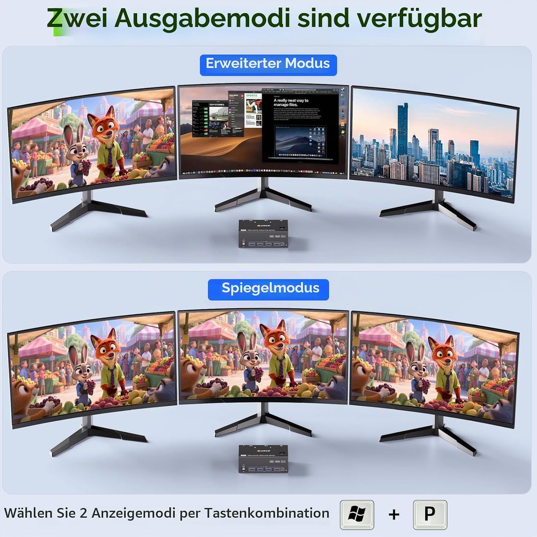 KVM Switch 2 PC 3 Monitore 8K@60Hz,MLEEDA HDMI Displayport KVM Switch Triple Monitor für 2 PC Teilen