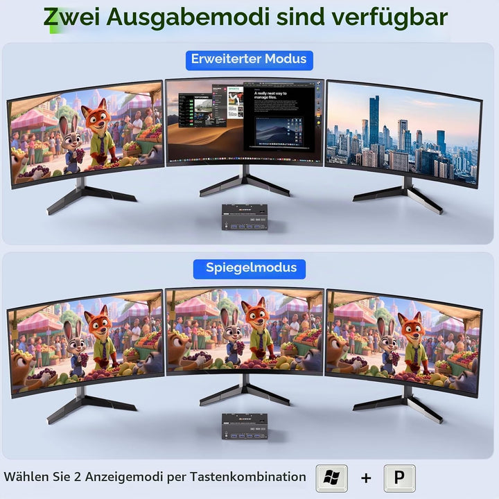 KVM Switch 2 PC 3 Monitore 8K@60Hz,MLEEDA HDMI Displayport KVM Switch Triple Monitor für 2 PC Teilen