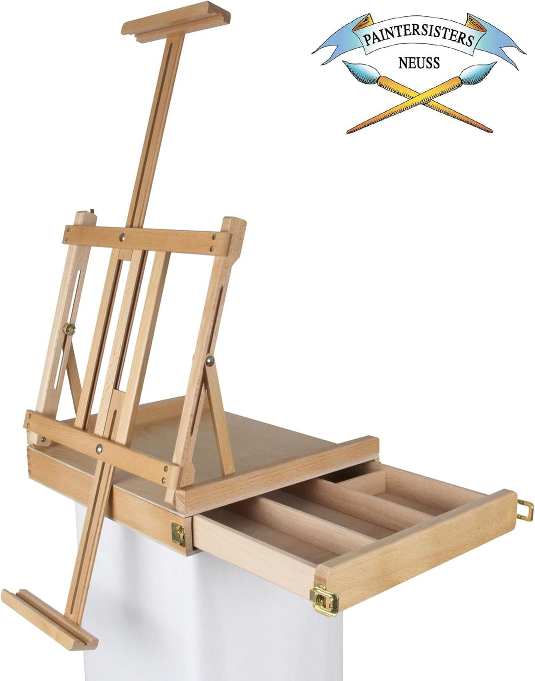 Paintersisters Professionelle Tischstaffelei, Sitzstaffelei aus FSC Buchenholz, Keilrahmen bis 80cm,