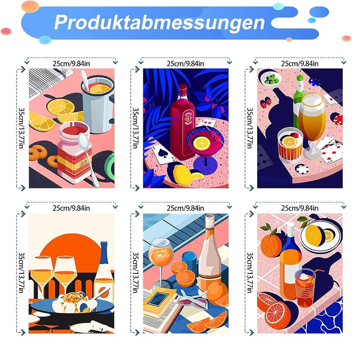 JATOK 6 Stück Malen Nach Zahlen Erwachsene, DIY NachmittagsteeGemälde für Anfänger, Handgemalt Ölgem