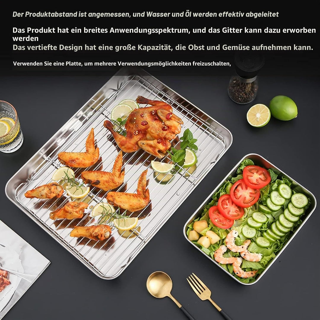 Bräter mit Rost aus Edelstahl, Rechteckige Ofenform mit Einsatzrost (26,5 x 20,5 cm), für Ofen, Gril