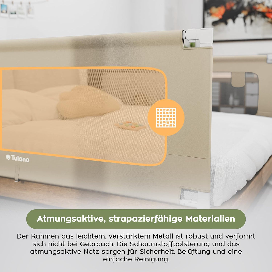 TULANO Cover 46, Bettgitter Kinderbett, Sicherheitsgitter Absenkfunktion, 18-Fach höhenverstellbar,