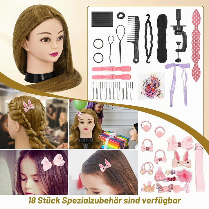 Frisierkopf,80% Puppenkopf Echthaar Blonden Haare,24 Zoll Puppe Übungskopf zum Frisieren,Trainingsko
