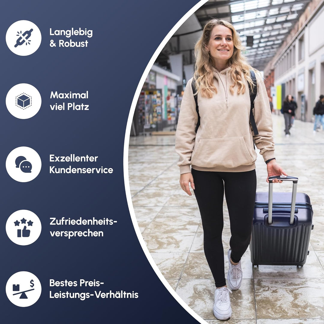Easy Move Koffer Gross XL 74x50x29cm - Stabiler Hartschalenkoffer Reisekoffer mit 4 Rollen 360° leis