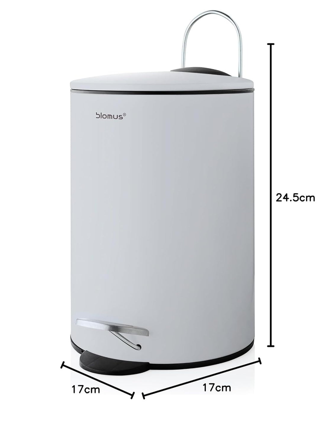blomus -TUBO- Treteimer aus pulverbeschichtetem Stahl, Moon-Grey, 3L Fassungsvermögen, Smart-Close-S