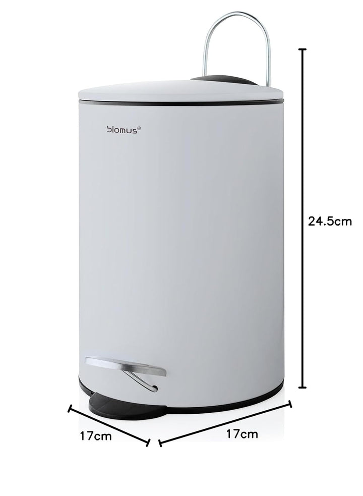 blomus -TUBO- Treteimer aus pulverbeschichtetem Stahl, Moon-Grey, 3L Fassungsvermögen, Smart-Close-S
