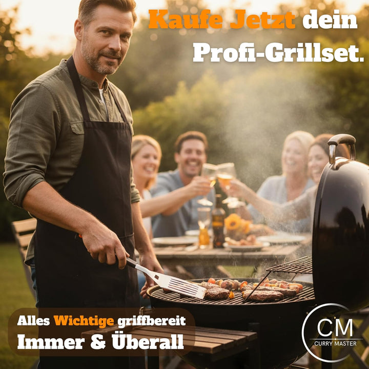 Grillset für Männer Geschenk – Grillbesteck Set aus Edelstahl - 3-in-1 Spachtel & Reinigungsbürste –