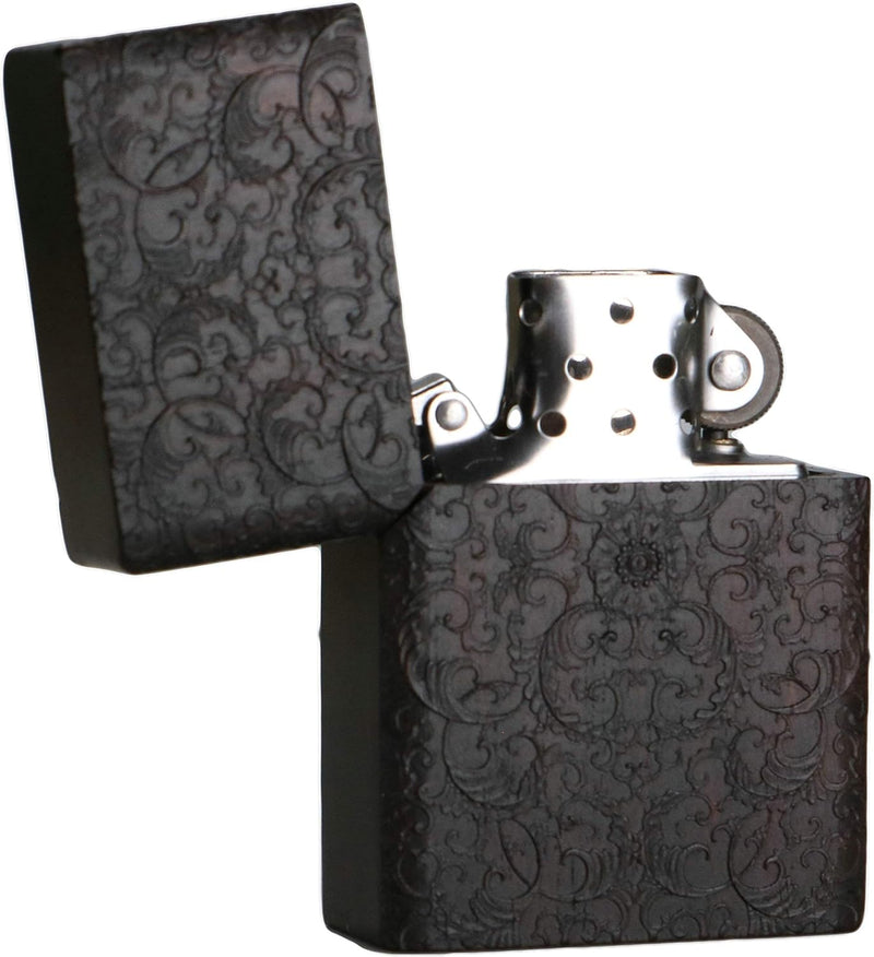 Feuerzeug für Zippo-Einsatz-Set, natürliches Ebenholz, geschnitzt, Schwarz Rich Flower, Rich Flower