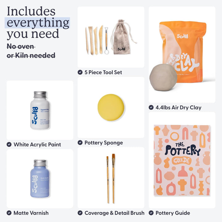 Sculpd Pottery Starter Kit – Komplettes lufttrockenes Ton-Einsteigerset für 2 Erwachsene: Enthält Bi