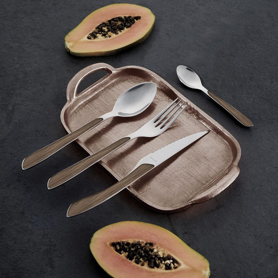 Amefa ECLAT Besteck Set | NATURE dunkles Holz | Essbesteck 24-teilig für 6 Personen | Edelstahl rost