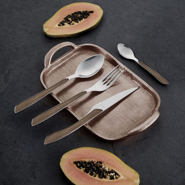 Amefa ECLAT Besteck Set | NATURE dunkles Holz | Essbesteck 24-teilig für 6 Personen | Edelstahl rost