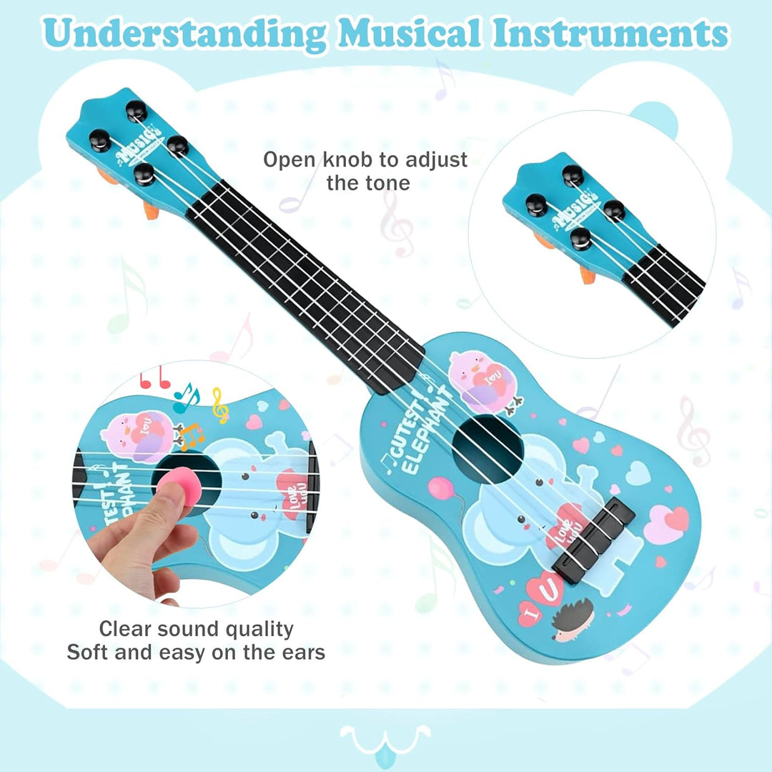 42cm Kindergitarre Mit 4 verstellbaren Saiten Ukulele Gitarre Spielzeug für Kleinkinder Anfänger Jun