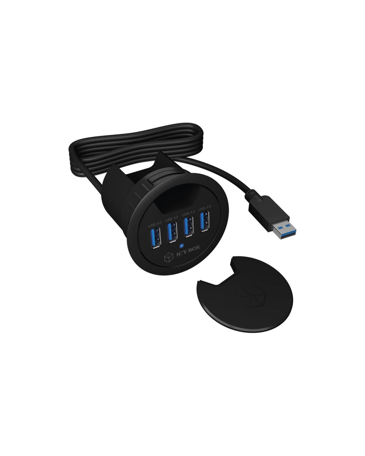 ICY BOX IB-Hub1403 USB-Tisch-Hub (60 mm) zum Einbau, 4x USB 3.0 Anschlüsse, Kabeldurchführung, 5 V S