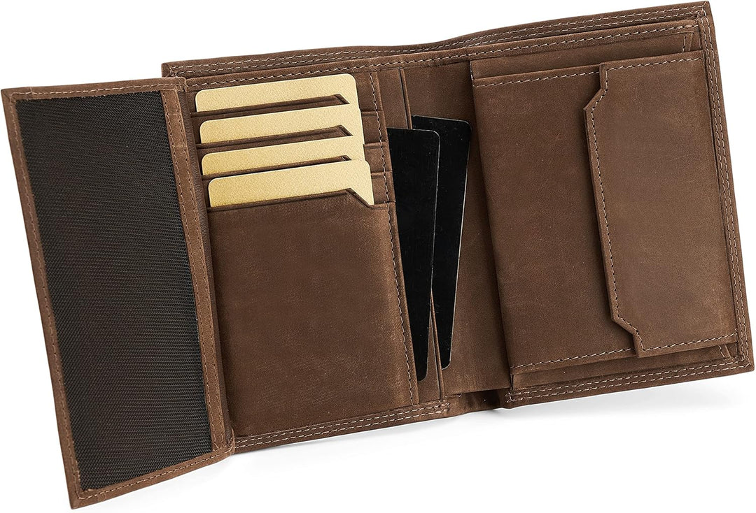 SERASAR | Leder Portemonnaie Herren [Vintage] mit RFID Schutz | Braun | Echtleder | 12 Kartenfächer